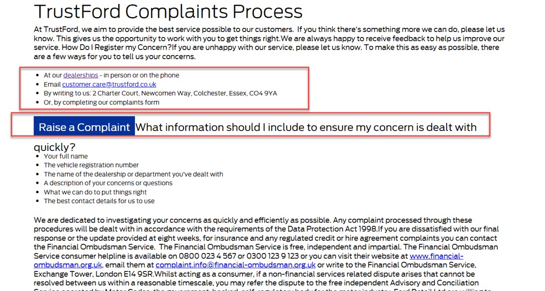 Ford complaints procedure